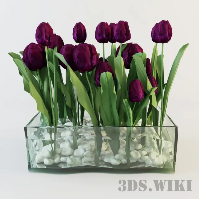 decoration – Beautiful tulips in a decorative glass vase 3ds Max