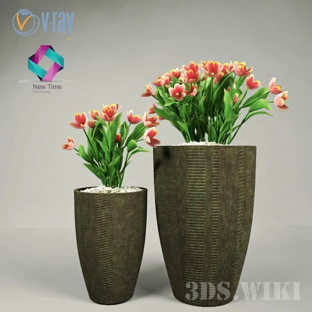 decoration – Big beautiful pots with flowers 3ds Max