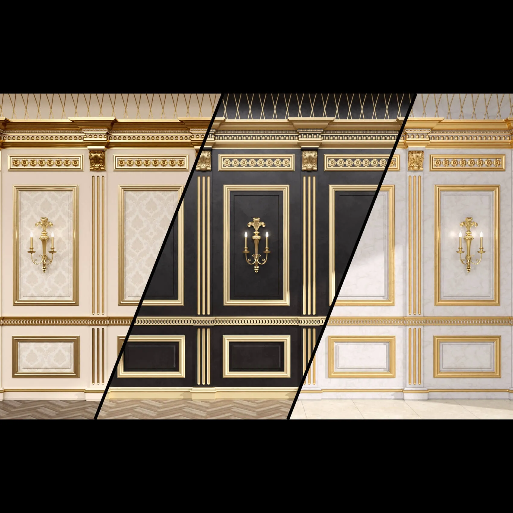 decoration – Boiserie classic panels and Decorative Crafts Wood Sconce – 1850 3ds Max