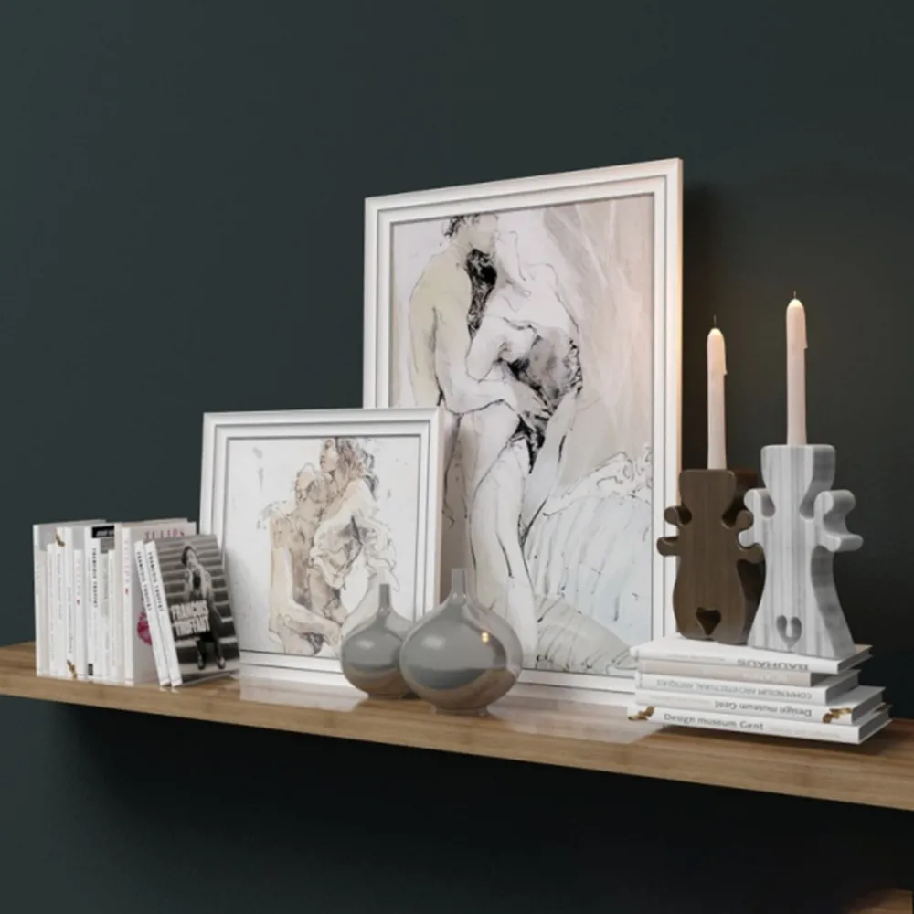 decoration – Books pictures of candles and vases 3ds Max