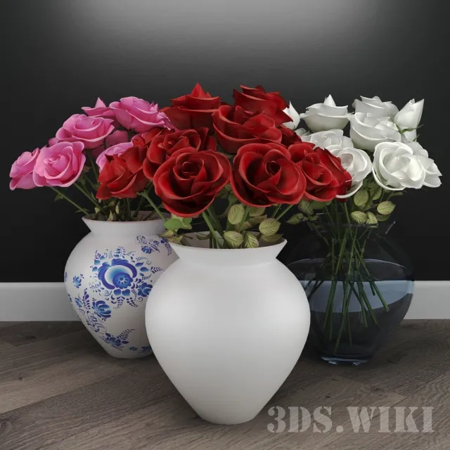 decoration – Bouquet of white red and pink roses 3ds Max