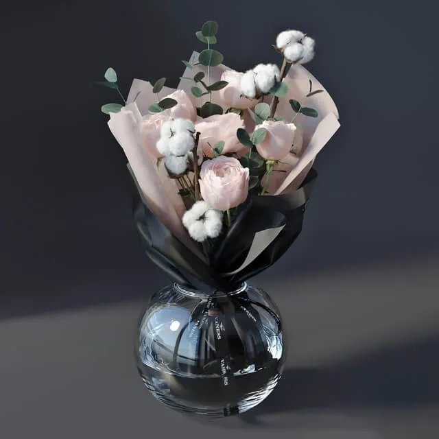 decoration – Bouquet with cotton 08 3ds Max