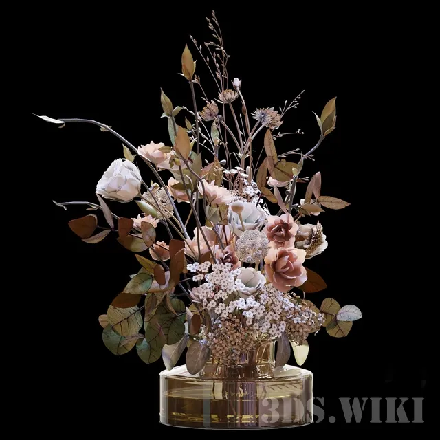 decoration – Bouquet with dry branches plants and flowers 3ds Max