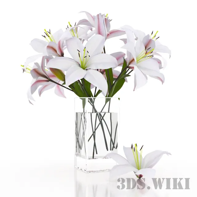 decoration – Bouquets of lilies in a glass vase 3ds Max