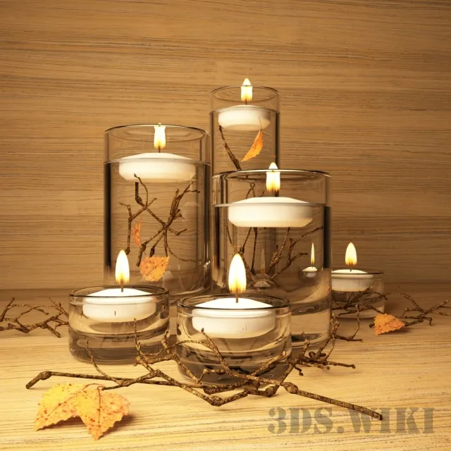 decoration – Candlesticks candles and dry twigs 3ds Max