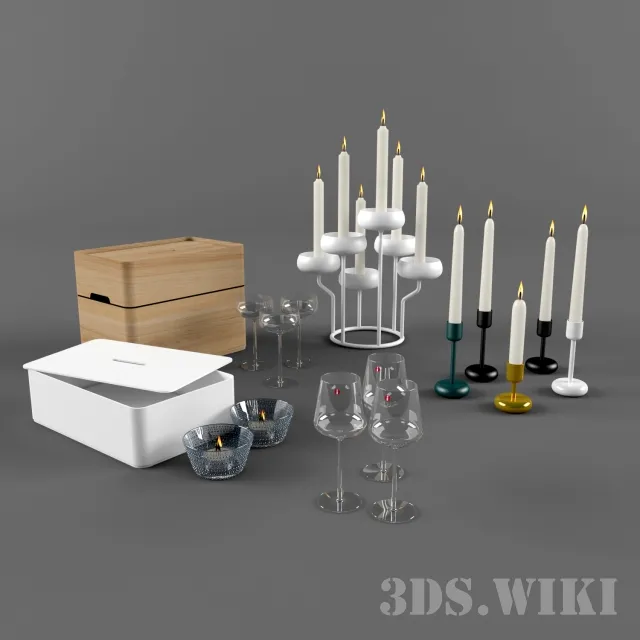 decoration – Candlesticks candles glasses and other items 3ds Max