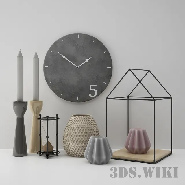decoration – Candlesticks with candles wall clock vase etc. 3ds Max