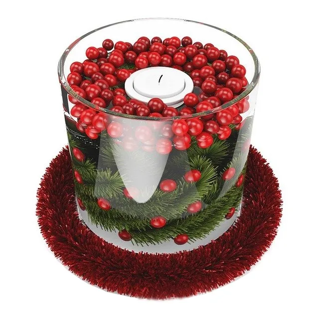 decoration – Christmas Candlestick with Red Beads 3ds Max