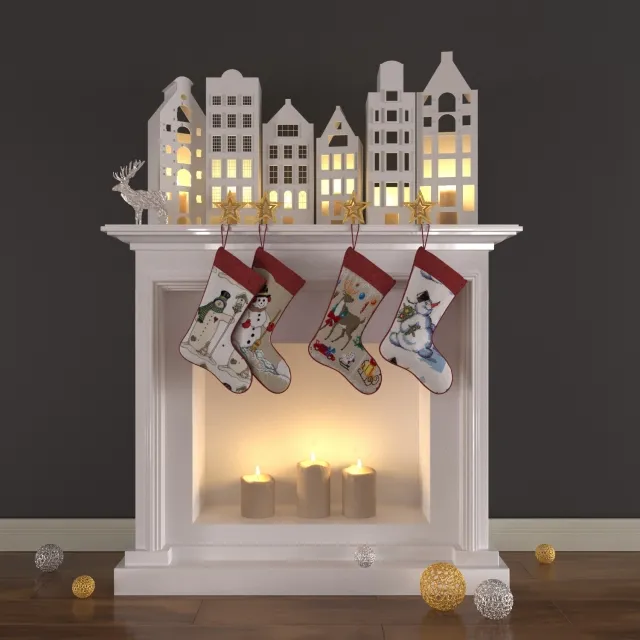 decoration – Christmas decoration with candles and fireplace 3ds Max