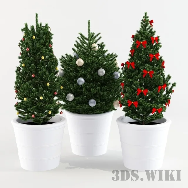 decoration – Christmas trees in pots 3ds Max