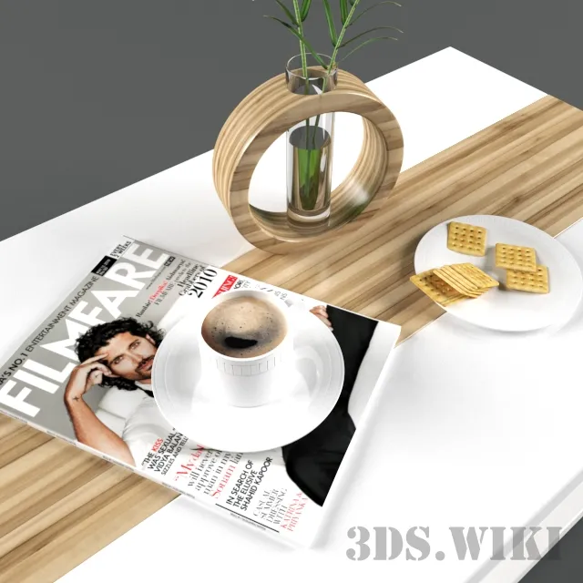 decoration – Coffee table coffee with cookies and plants on a vase 3ds Max