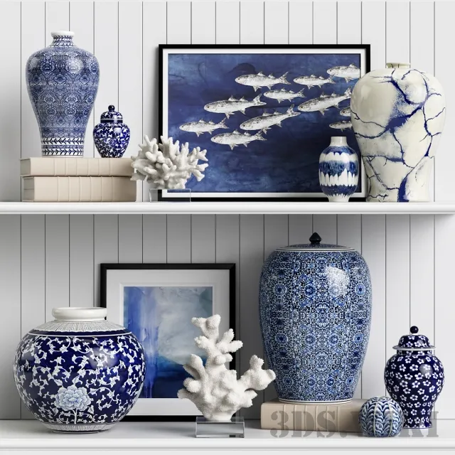 decoration – Decor set Williams Sonoma with coral 3ds Max
