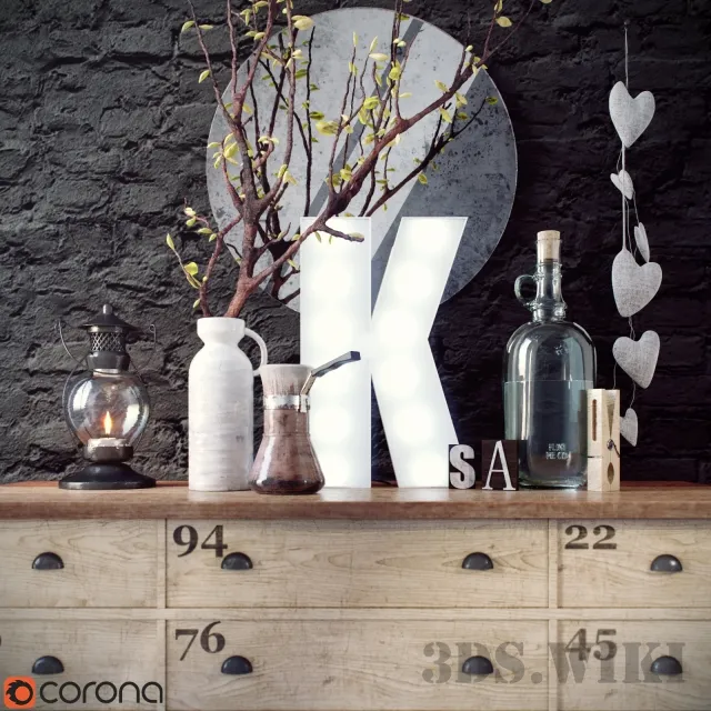 decoration – Decor set with hearts 3ds Max