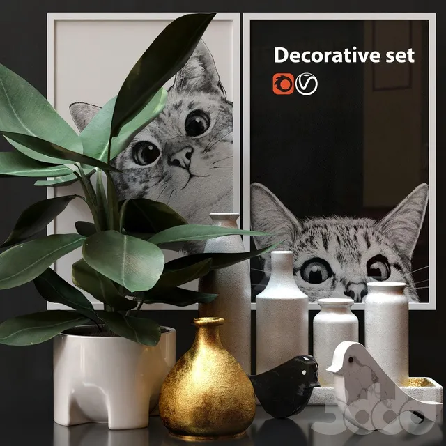 DECORATION – DECORATIVE SET – 3D MODELS – 3DS MAX – FREE DOWNLOAD – 3958