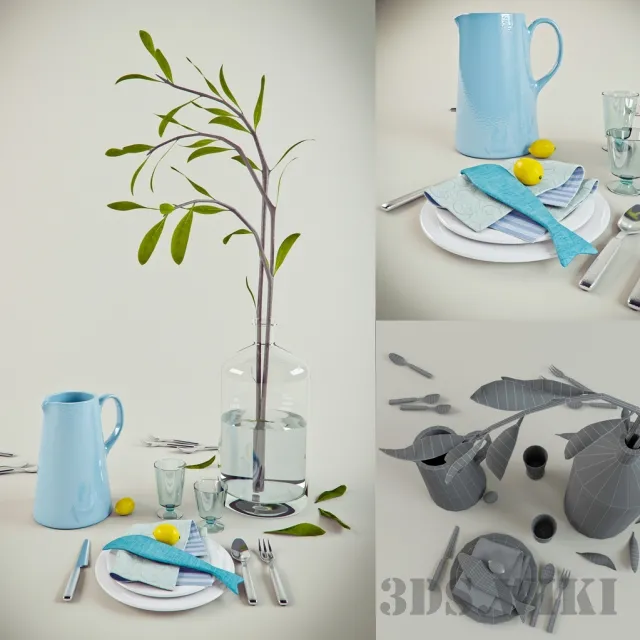 decoration – Decorative set dishes plant and others 3ds Max