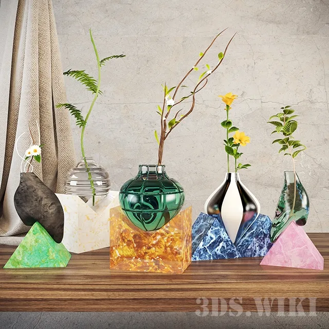 decoration – Decorative set of vases with flowers 3ds Max