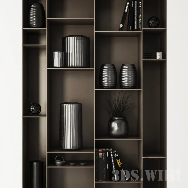 decoration – Decorative set – vases and books on the shelf 3ds Max