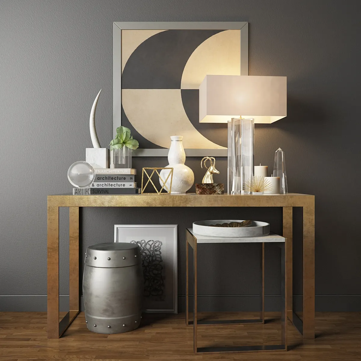 decoration – Decorative table set with lamp 01 3ds Max