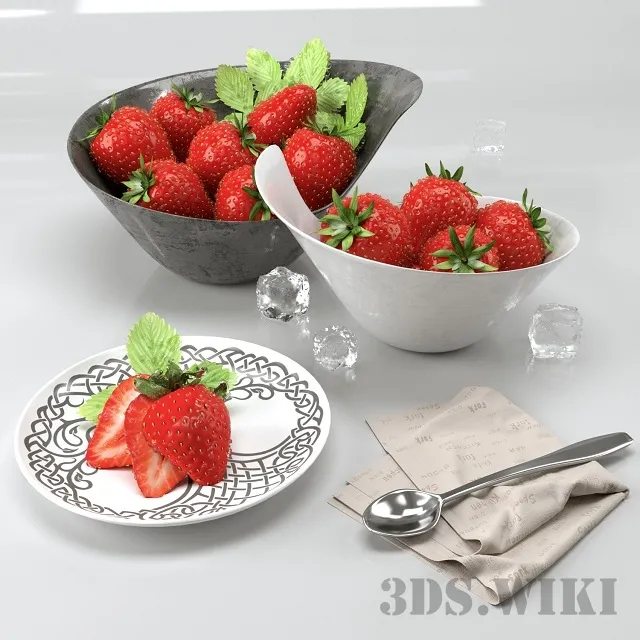 decoration – Dishes with strawberries 3ds Max
