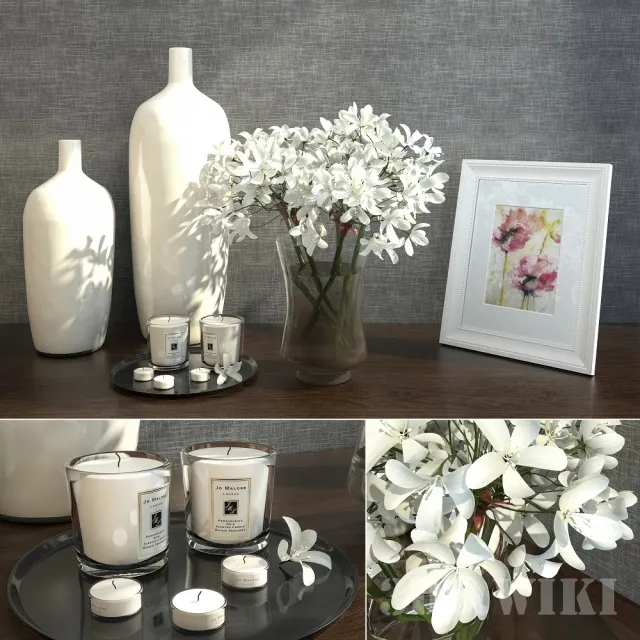 decoration – Flowers candles vases and painting 3ds Max