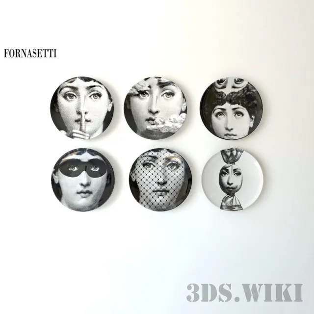 decoration – Fornasetti plates with pictures 3ds Max