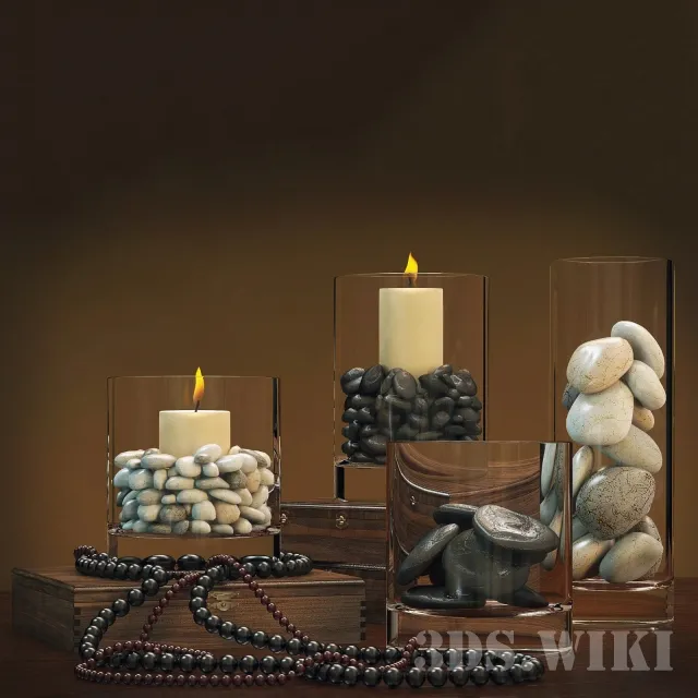 decoration – Glasses with candles and decorative elements 3ds Max