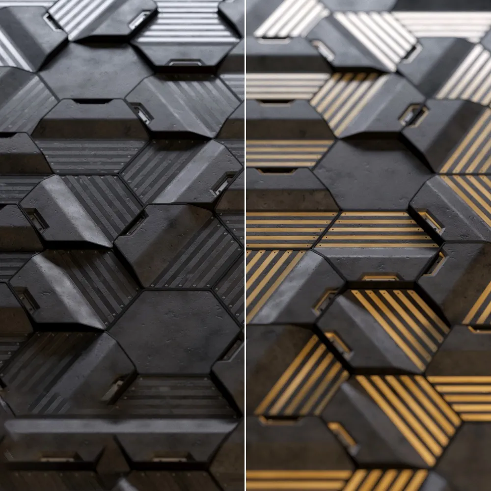 decoration – Hexagonal wall panels made of wood and concrete 3ds Max