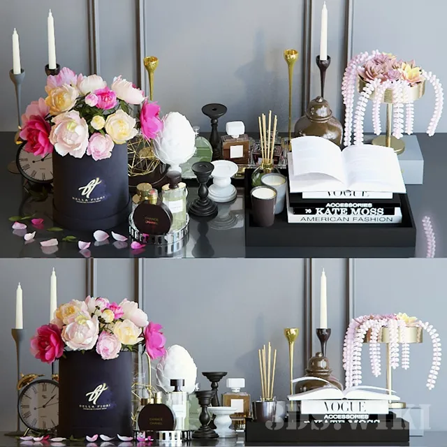 decoration – Interior decor set – flowers perfume and candles 3ds Max