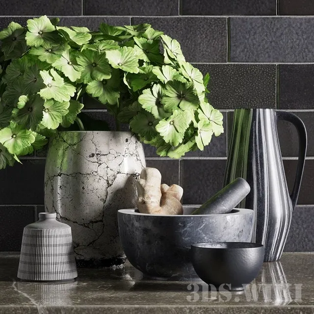 decoration – Kitchen decorative set with a plant 3ds Max