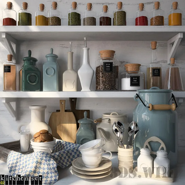 decoration – Kitchen set – dishes and containers for spices 3ds Max