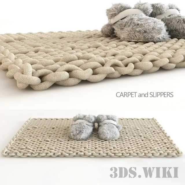 decoration – Knitted rug and fluffy slippers 3ds Max