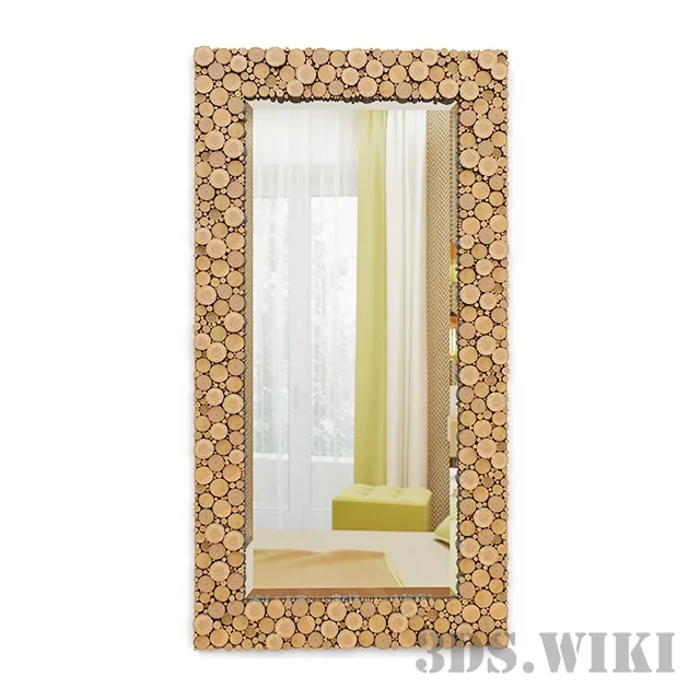 decoration – Large mirror with wooden frame 3ds Max