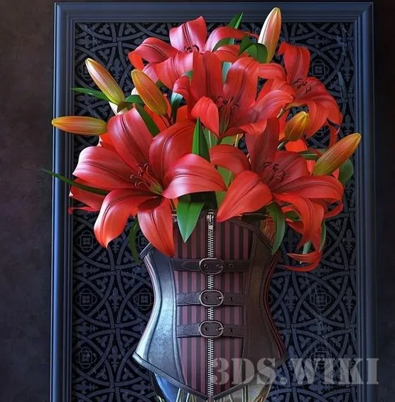 decoration – Lilies in a vase with a corset 3ds Max