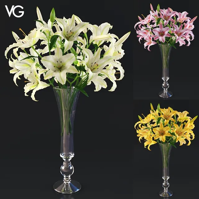 decoration – Lily bouquet in VG vase 3ds Max