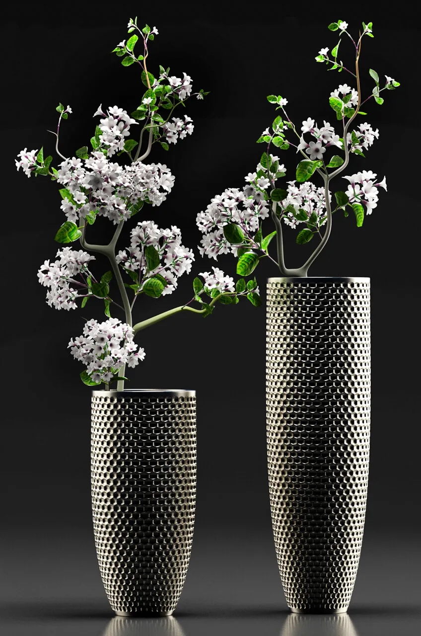 decoration – Metallic vases with flowers 3ds Max