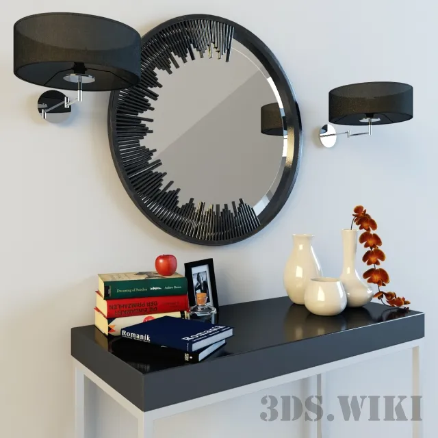 decoration – Mirror plant vases lamps and books 3ds Max
