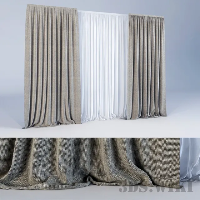 decoration – Modern curtains for living room with tulle 3ds Max