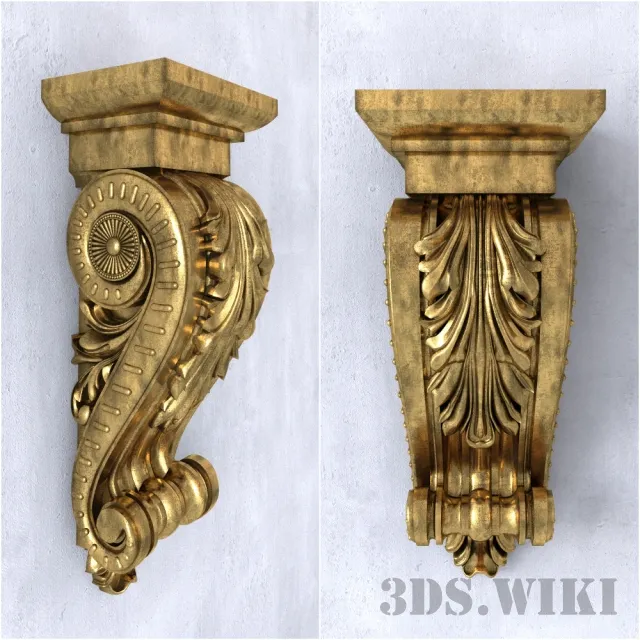 decoration – Old golden stucco bracket 3ds Max
