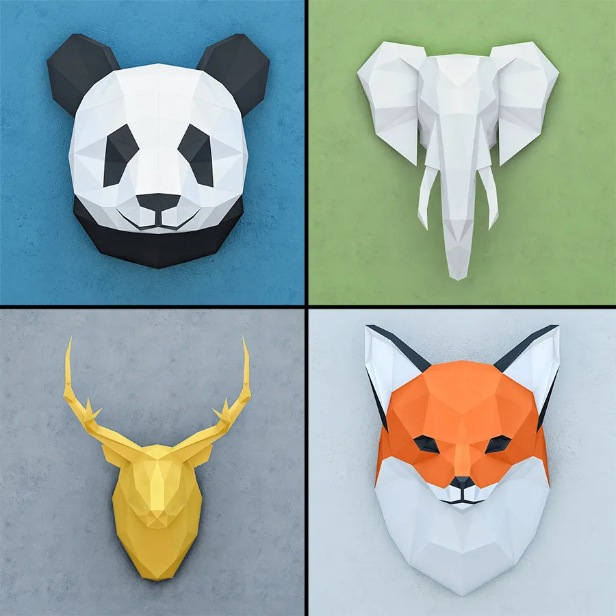 decoration – Pictures of paper animal  heads 3ds Max