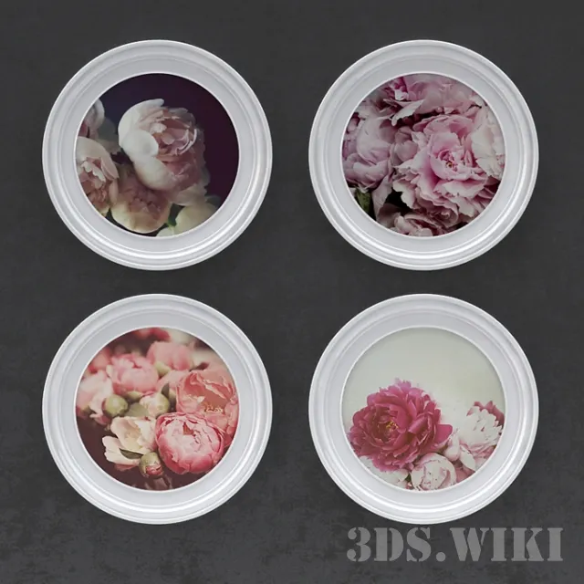 decoration – Pictures of peonies in round frames 3ds Max