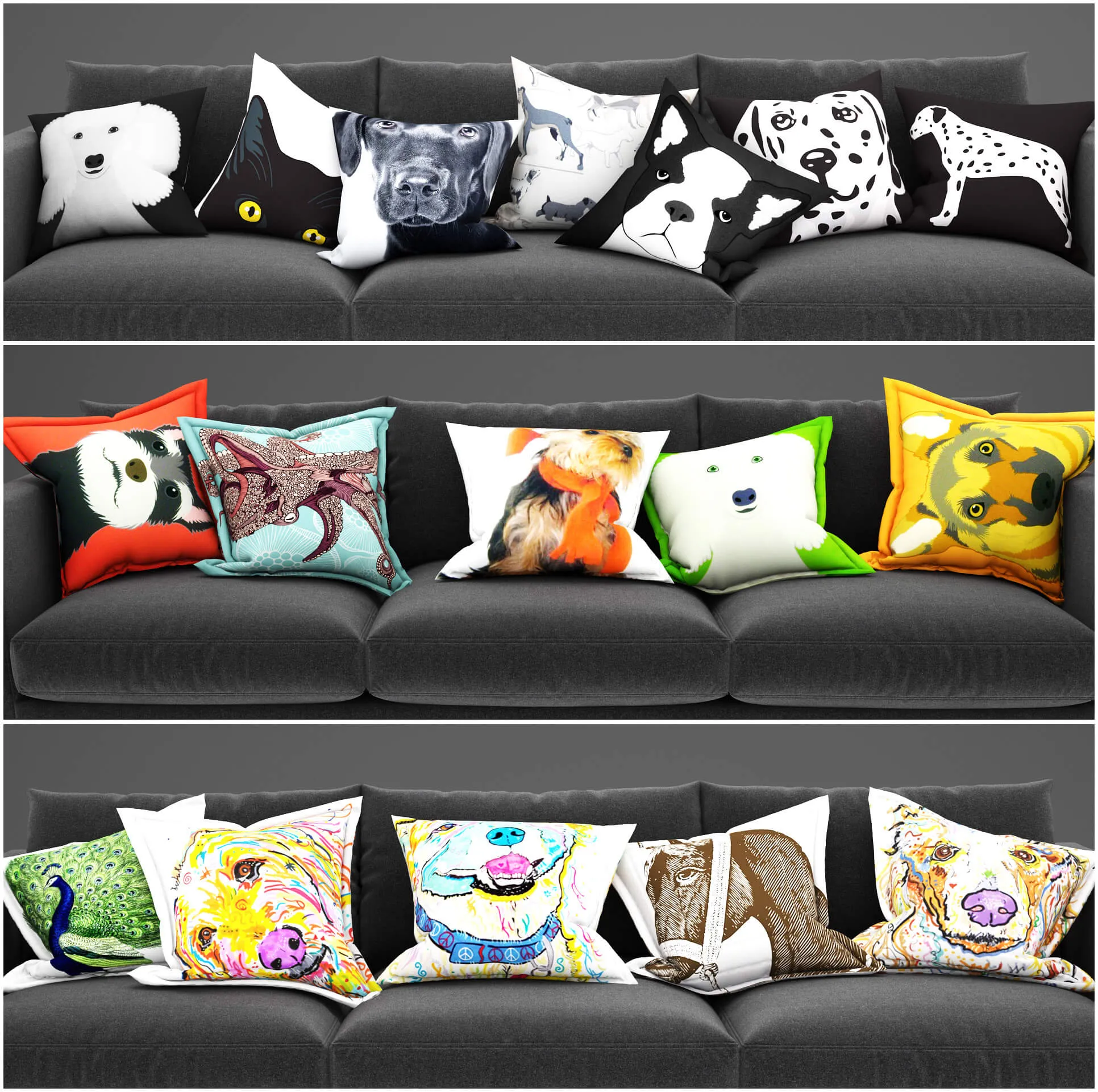 decoration – Pillows animals 01 3ds Max