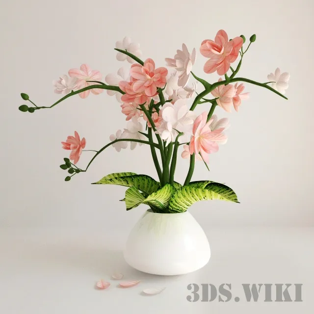 decoration – Pink- white flower in a pot 3ds Max