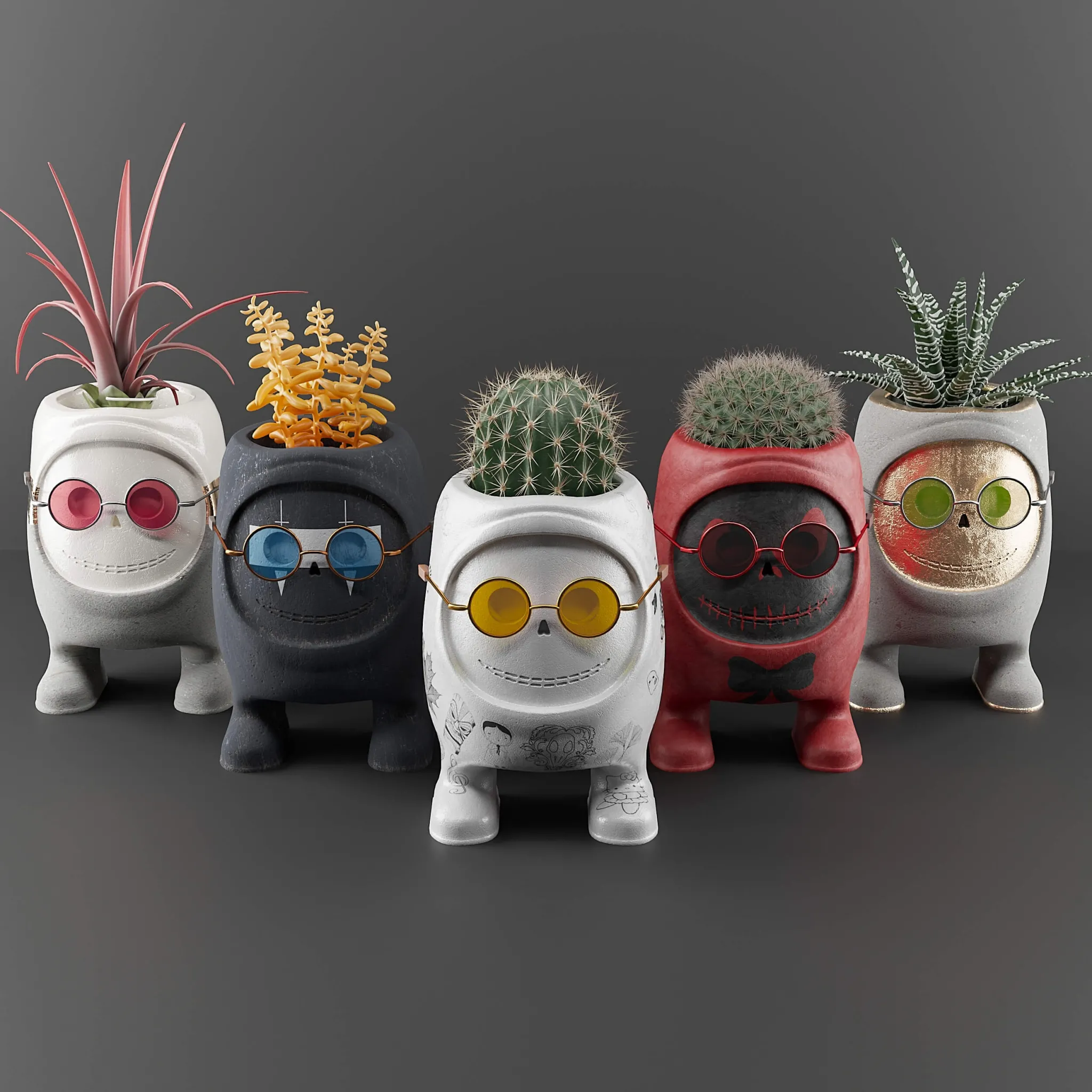 decoration – Plant set in pot 01 3ds Max