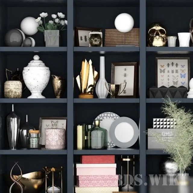 decoration – Plates boxes vases butterflies 3ds Max