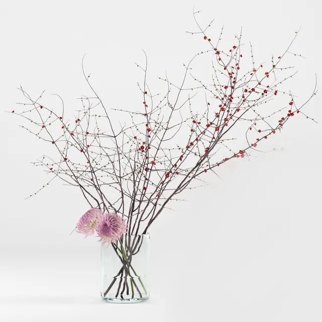decoration – Prunus branches and chrysanthemums 3ds Max