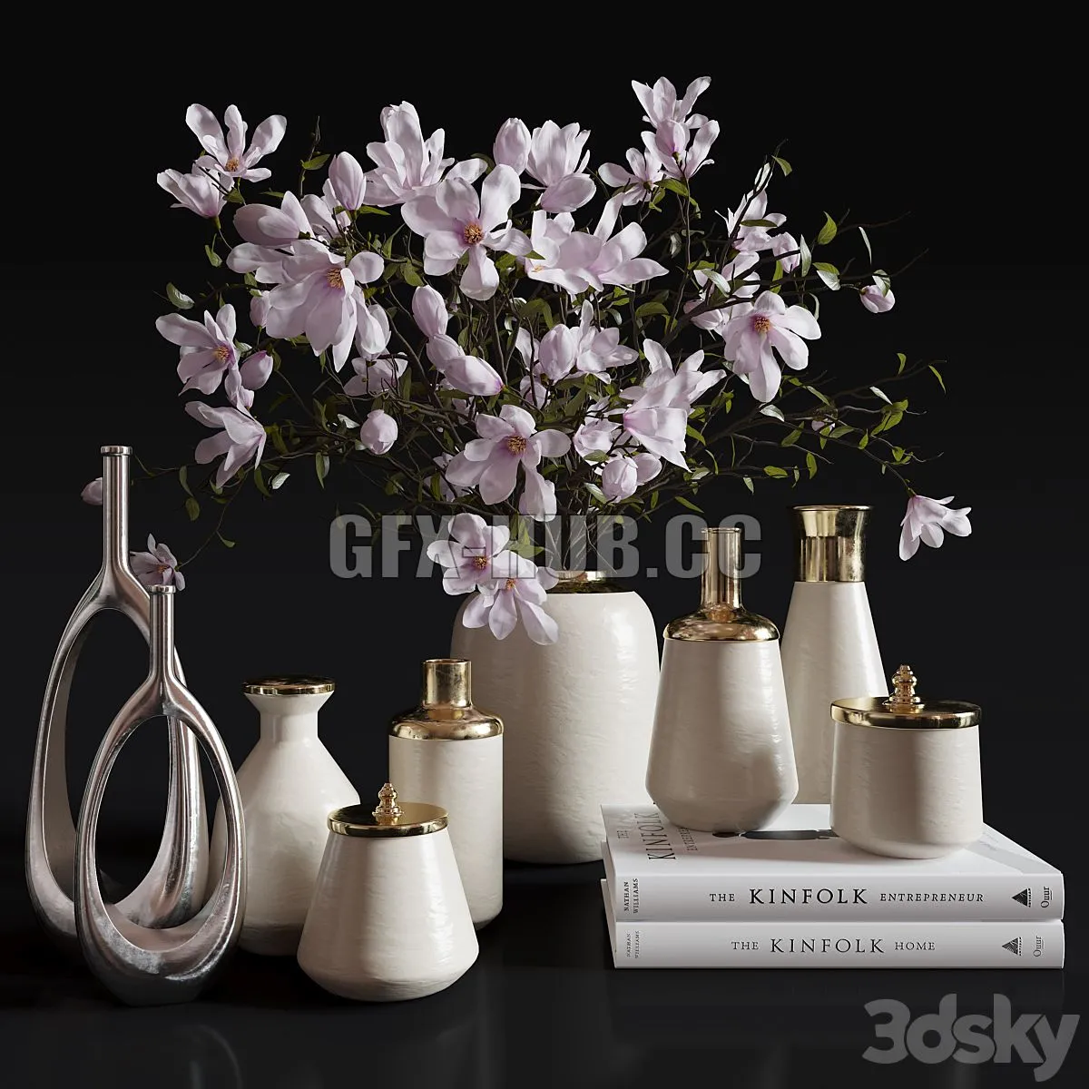 Decoration Set 30 Magnolia and Vases 3dsMax Model