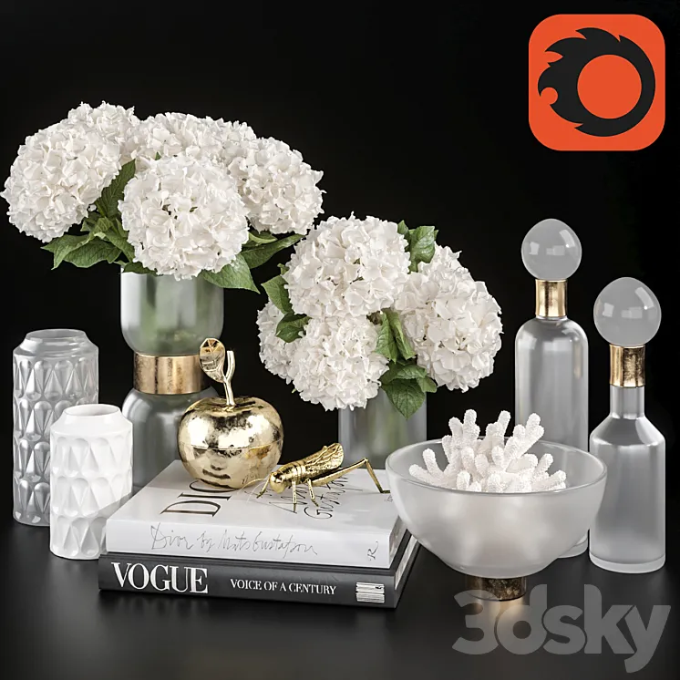 Decoration Set 32 frozen glass and Hydrangea 3DS Max