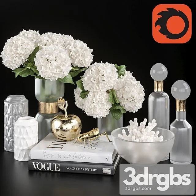 Decoration set 32 frozen glass and hydrangea
