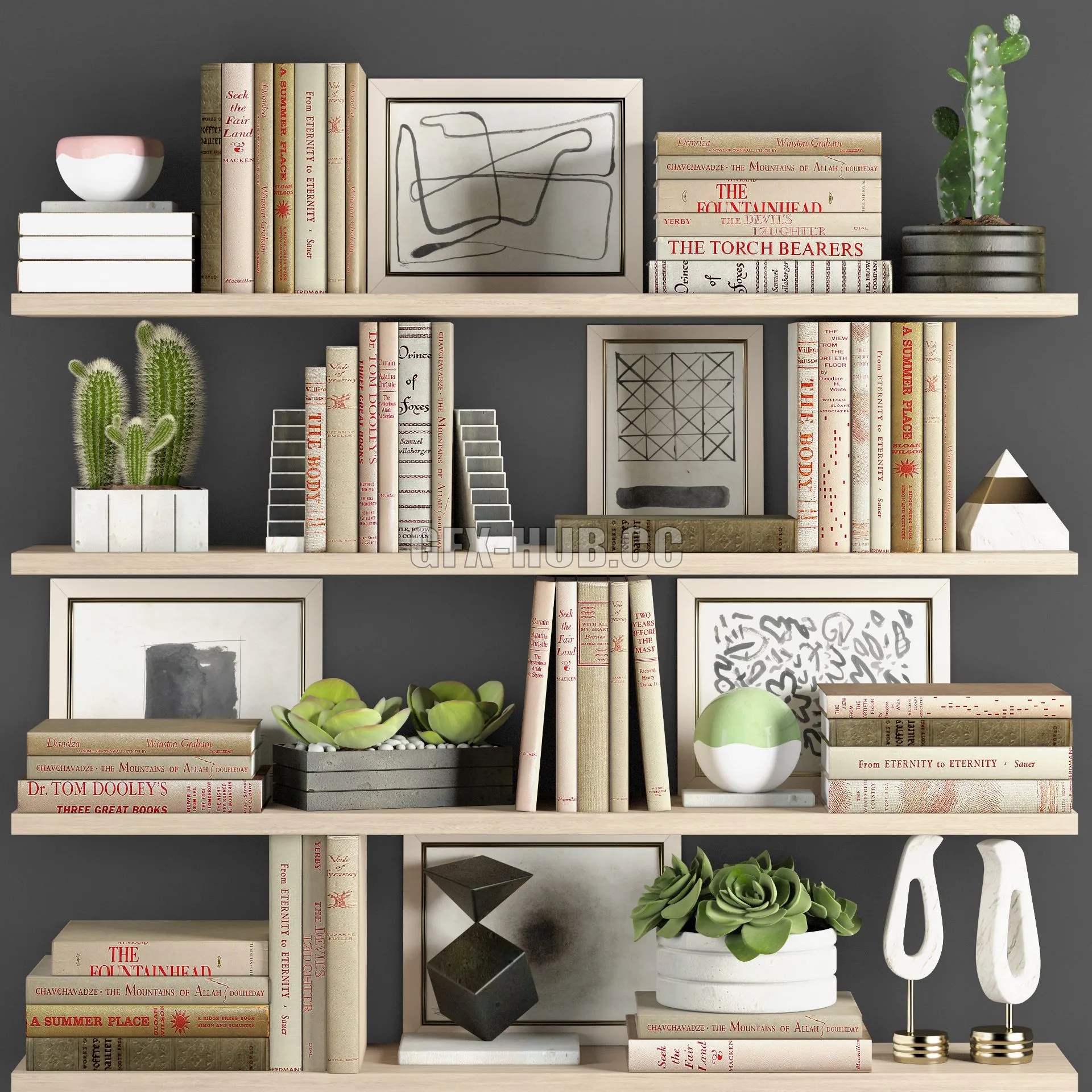 Decoration set 4 (books and cacti) 3dsMax Model