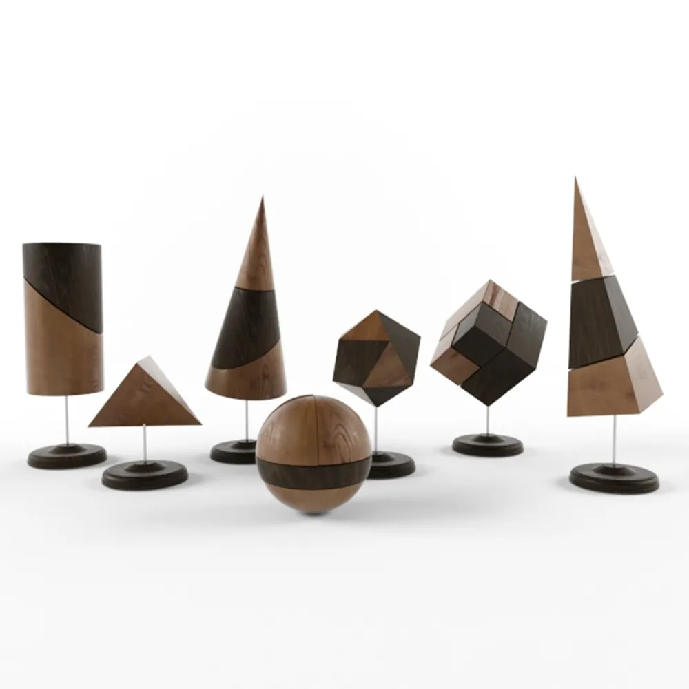 decoration – Set of carved wooden geometric shapes 3ds Max
